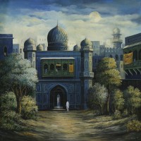 G. N. Qazi, 36 x 36 Inch, Oil on Canvas, Cityscape Painting, AC-GNQ-018